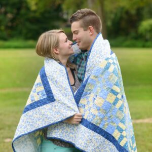 wrapped in memorial quilt