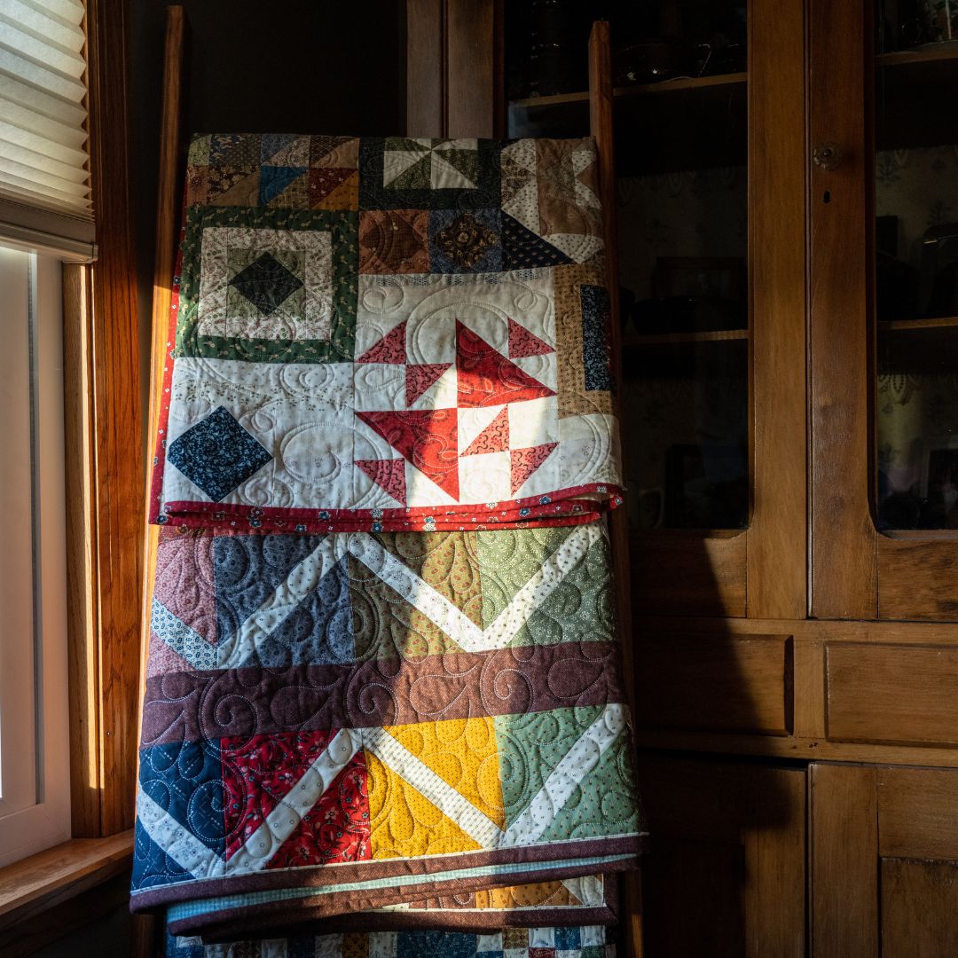 A quilt hung up