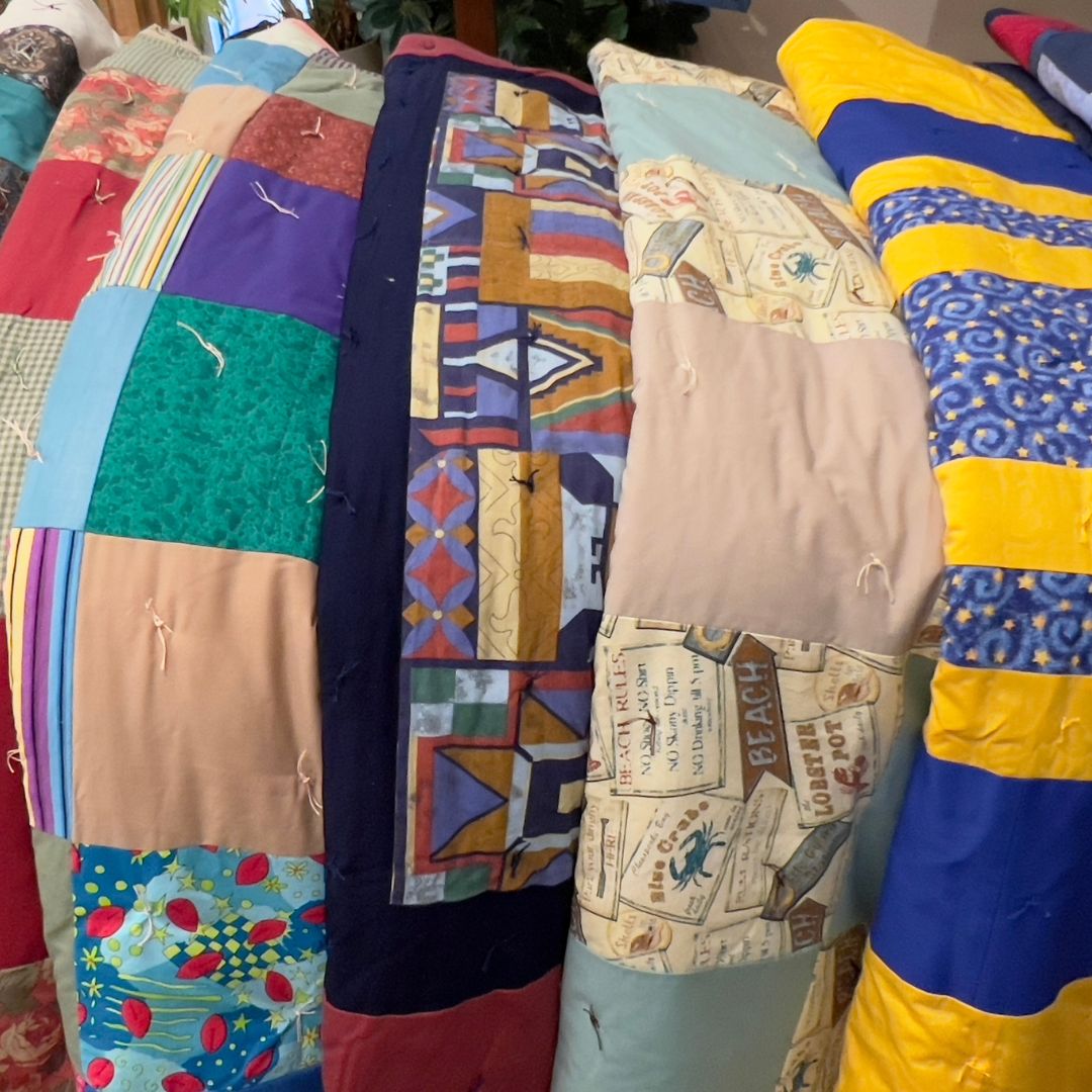 stack of quilts